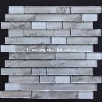 MB23198-3 white strip linear glass mosaic tile for wall decoration