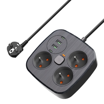 Französischer Standard 3 Gang 3 USB Typ C Stromstreifen mit Switch