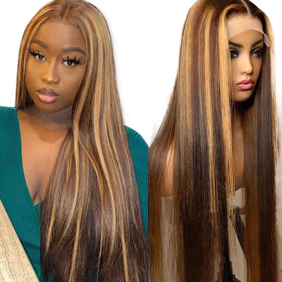 Highlight Transparent 13x4 hd lace frontal wig Long Wigs 4x4 5x5 6x6 Closure Raw Human Hair Wigs Piano Color Straight Body Wave