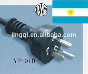 IRAM Standard three pin plug power cord