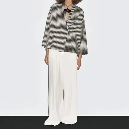 Women's urban minimalist striped cotton blend shirt