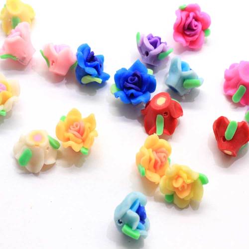 15mm Mixed Color Polymer Flower Clay with 1mm Hole for Jewelry Decoration DIY Charms