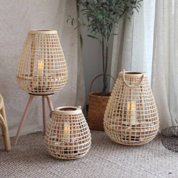 Lampada da tavolo da lampada rattan naturale con lampione E26/E27