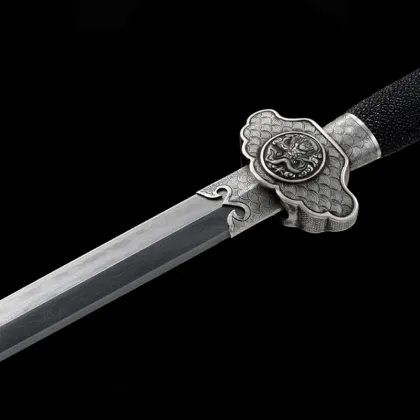 Silver Carved Dragon Chanting Sword Pure Silver Handmade Relief Metal Steel Handicrafts
