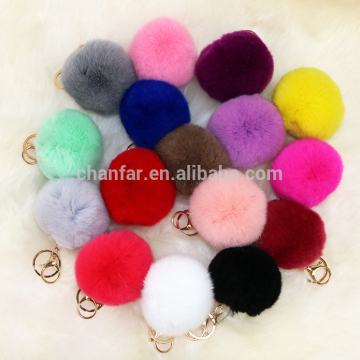 Promotional colorful genuine rabbit fur ball keychain plush keychain keyring
