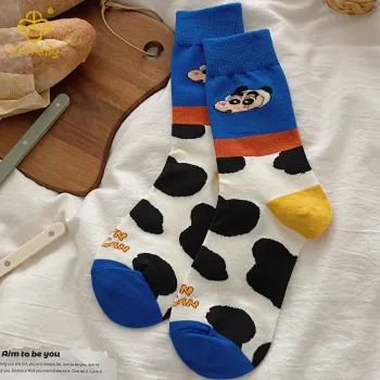 Korean Cartoon Crayon Shin chan Academy Style Long Socks Stacked Socks