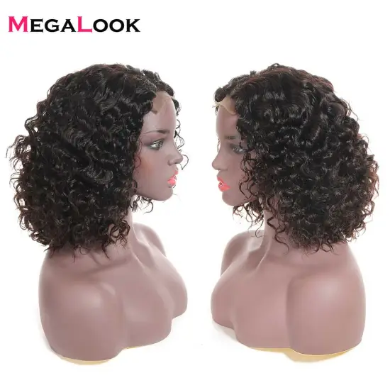 Cheap Women Jerry Curl  Wave Cut Cuticle Aligned Short Human Hair Lace Front Wig For Black Women