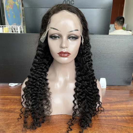 wholesale Natural 100% raw vietnamese hair supplier, pre plucked 30 inch hd deep wave lace frontal wig for black women