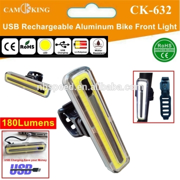 USB rechargeable COB LED Aluminum Bike Front Light 180lumens with Helmet Mount