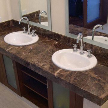 Spain Dark Emperador Marble Vanity Countertop for Bathroom, Polished in Brown, 2 Under-mounted Sinks