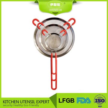 Multi-function stainless steel mesh strainer food colander with silicone handle