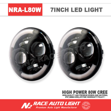 IP68 Dot Certicate Upgrade 7 inch DEFENDER LED Head Lights 80w with Angel Eye Running Light Function