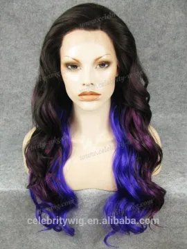 Long Hair Synthetic Lace Front Wigs Ombre 3 Tone Color Purple Color Wavy Texture Synthetic Lace Front Wigs for Party