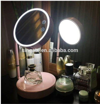 Multifunctional double sides round led desk lamp led cosmetic mirror make up mirror with led light