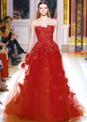 Red Lace Bridal Gown Custom Zuhair-Murad Wedding Dress H5216