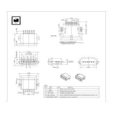 Type-C 6P Female Waterproof SMT Offset Connector