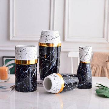 Wholesale Modern White Black Marbled Golden Porcelain Flower Vase