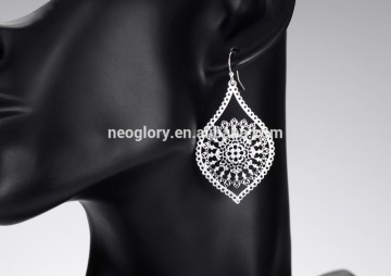 Neoglory Jewelry SENSITIVE Fine Silver Color Plate Teardrop Filigree Etched Light FH Earring