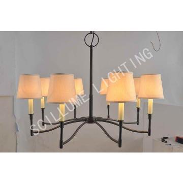 100218 8  lights balck solid brass linen shade chandelier