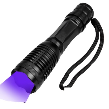 White and UV Dual LED Rechargeable Flashlight with 18650 or AAA Battery Option - Zoomable Design