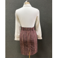 women's white slim shirt/check skirt