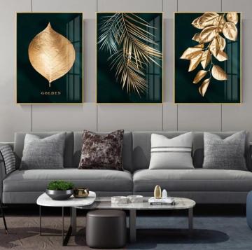 Golden Leaf Art Crystal Porcelain Abstract Wall Art for Home & Hotel Decor