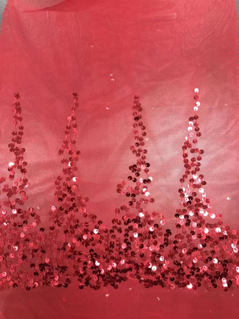  red sequin mesh embroider Fabric