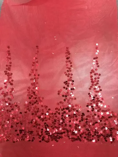 Red Sequin Mesh Embroider Fabric