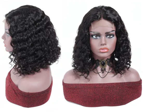 Women Lace Frontal 13*4 Wig For Beginners 1b Peruvian Natural Color Hair Remy Short Bob Cut Wholesale Peruvian Kinky Curly Wig