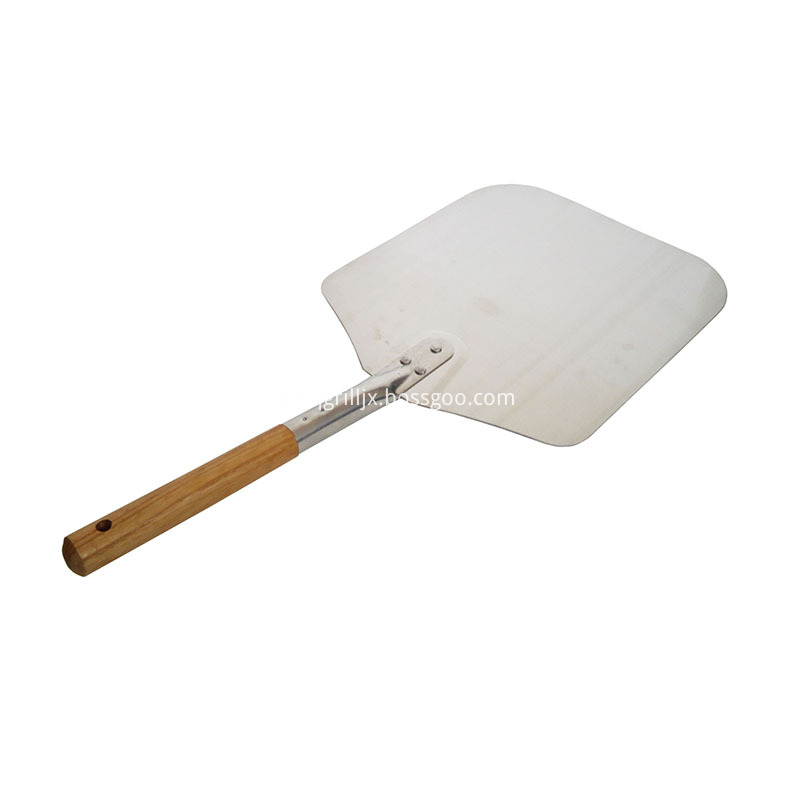 14 Inch Aluminium Pizza Shovel With Wooden Handle Side View