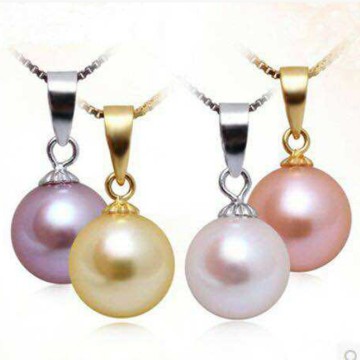 AAA 9-10MM 925 Silver Freshwater Pearl Pendant Perfect round Good gloss PP074