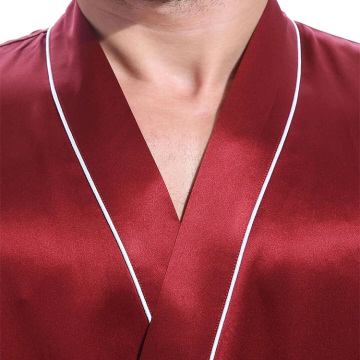 Mens Loungewear Silk Robe mens kimono satin silk robe with piping Factory