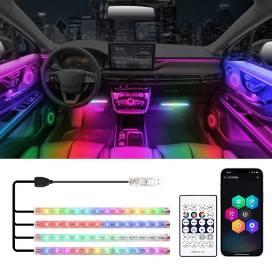 RGB Car Atmosphere Lights: Wireless LED Lighting Strip with USB