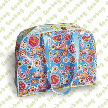 Beach Bag, Made of PP Woven with Recycle Fabric, Various Designs are Available