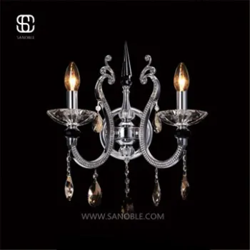 crystal wall lamp with E14 bulb base and iron arm