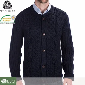 Men's Celadon V Neck Cardigan in Merino Wool