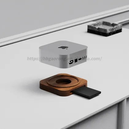 Wooden Bracket for Mini Mac - Solid Wood Computer Tray, Walnut, Dustproof and Cooling