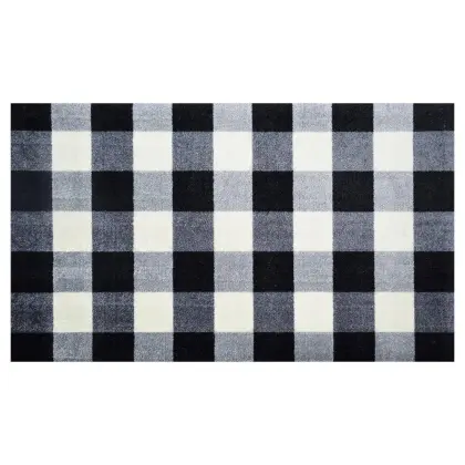 Black White Blue Grey Red Buffalo Plaid Cotton Rug