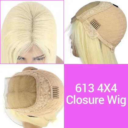 Msbeauty Wigs for Black Women Cuticle Aligned 4*4 Lace Closure Wigs Blonde 613 Lace Closure Front Human Hair Wigs