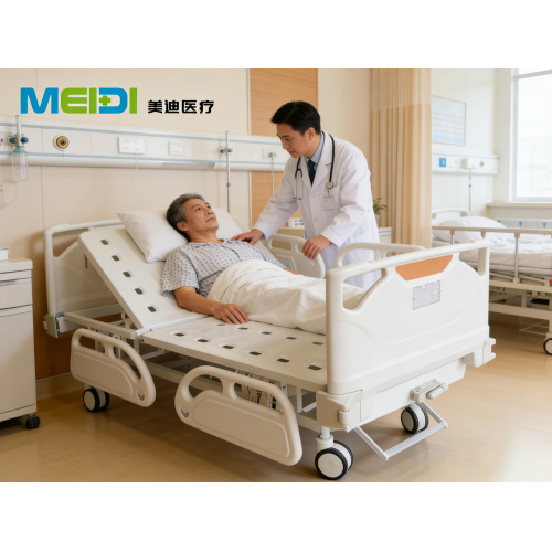 Reinforced Punching Single Crank Bed, Four Small Guardrails, Anti-Collision Head & Foot Board, Central Brake Elderly Nursing Bed