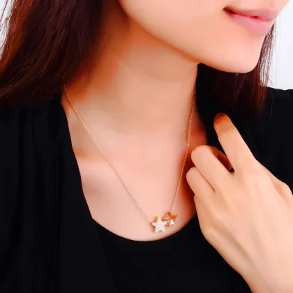 2016 OUXI Best Selling Women Gold Jewelry Gold Crystal Double Star Necklace