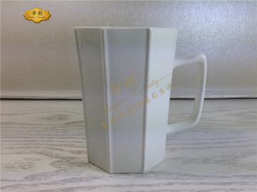 white ceramic mug in Octagon shape /big porcelain drinking cup