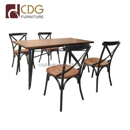 Cheap Industrial Wood Metal Cafe Shop Tables and Chairs