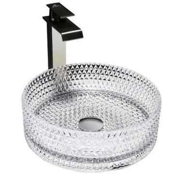 Wholesale Antique Style Pattern Carved Art Tempered Glass Basin Hand Wash Basin