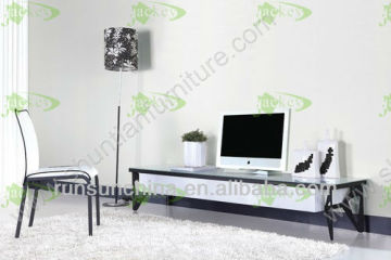 concise water line black flame plating toughened glass top TV stands