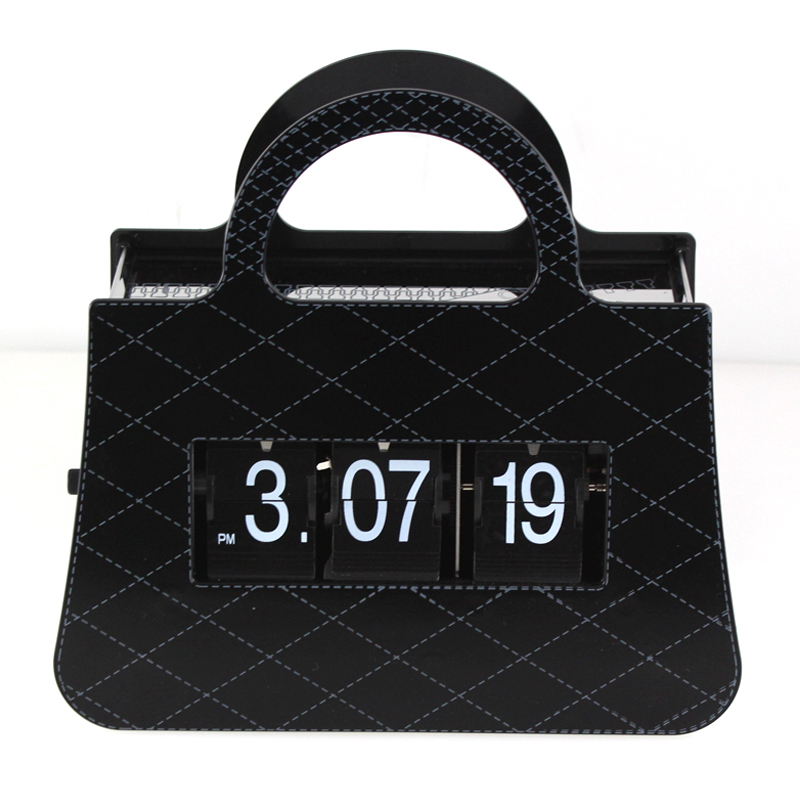 Metal Black Handbag Flip Clock