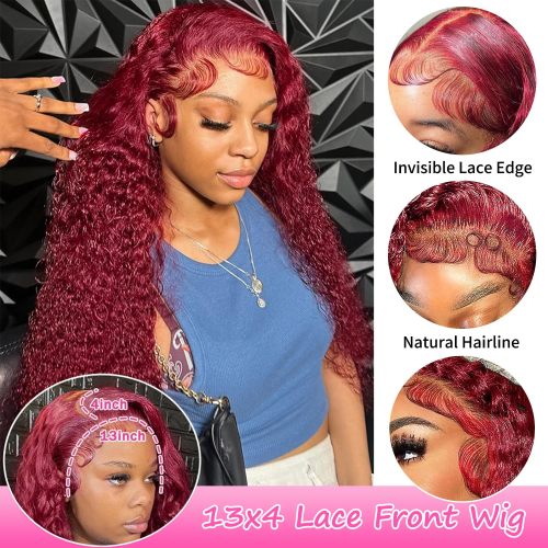 99j Burgundy 13x4 Deep Wave Lace Front Wigs