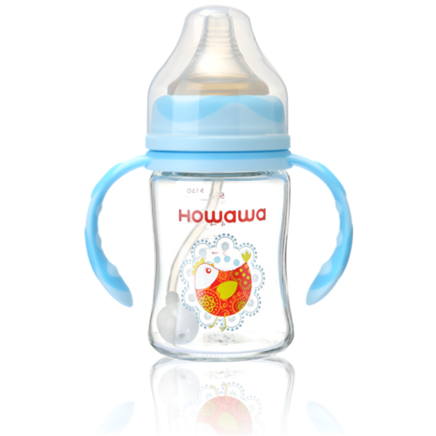 Стъклена бутилка за хранене за бебета с дръжка 240мл