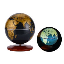 Caja de música 14cm globo del mundo con base de madera.