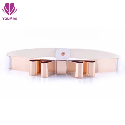Gold metal stretch belt cummerbund bow tie and cummerbund 2015 new fashion belt design